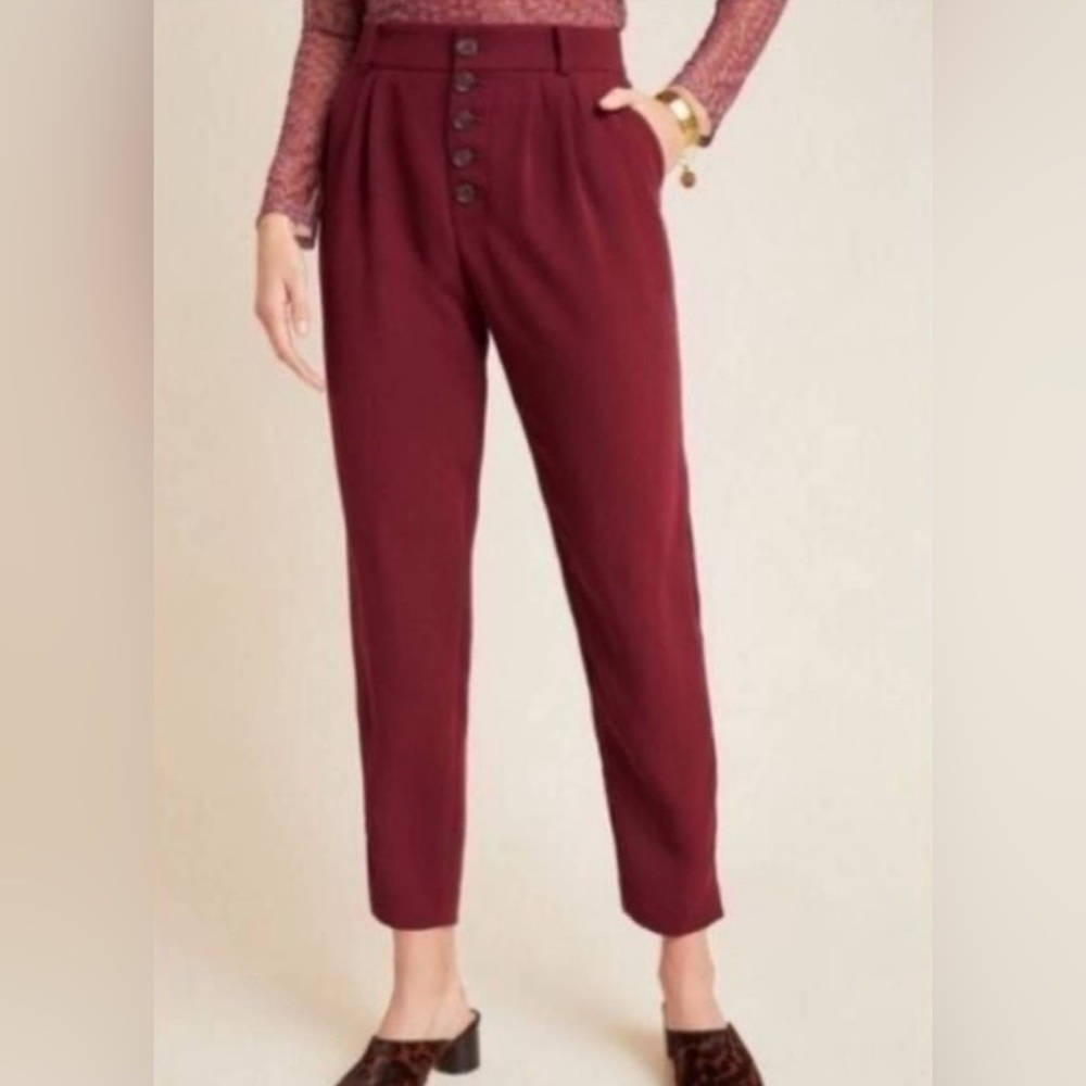 Anthropologie Sasha Button Fly Burgandy Trousers